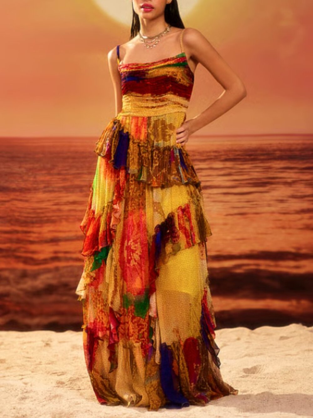 Siddhartha Bansal Paradise Chiffon Maxi Dress Size Medium 36737 - Picture 3 of 13